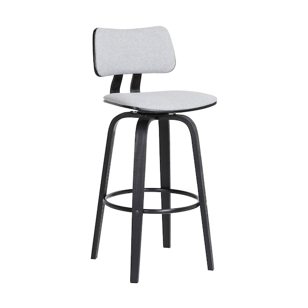 Armen Living Pico 30" Swivel Black Wood Bar Stool in Light Gray Fabric with Black Metal LCPIBABLKLTGR30 - main